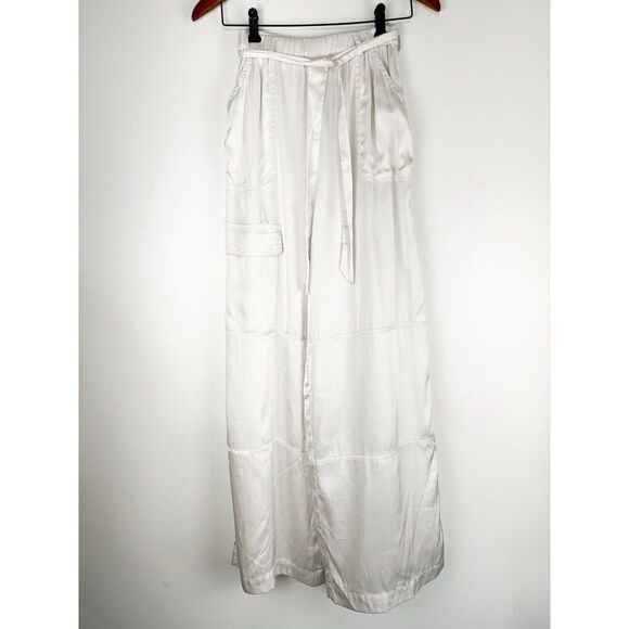 Anthropologie Pants - Hutch Anthropologie Satin Utility Pants Off White Size Small Wide Leg